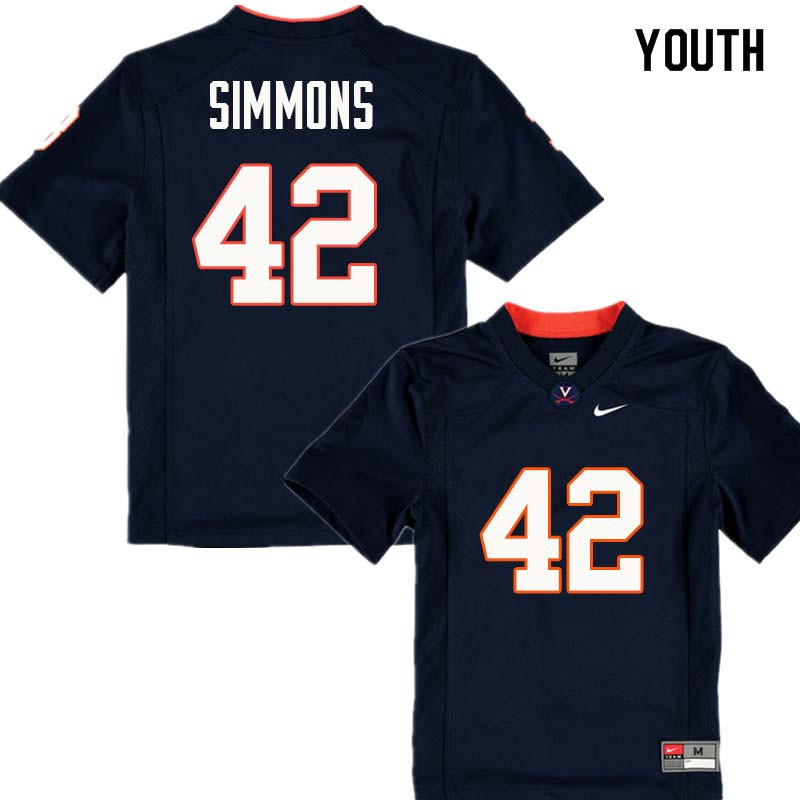 Youth #42 Jahvoni Simmons Virginia Cavaliers College Football Jerseys Sale-Navy - Click Image to Close